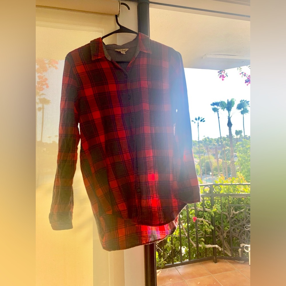 Lucky brand orange-red flannel button down // size small